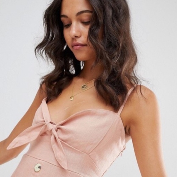 Faithful the Brand Rodeo Pink Linen Button Up Tie-Front Mini Skater Summer Dress - Picture 2 of 15